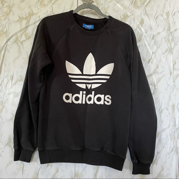 Adidas small stripe trefoil logo pullover sweater long sleeve black white active - Picture 2 of 7